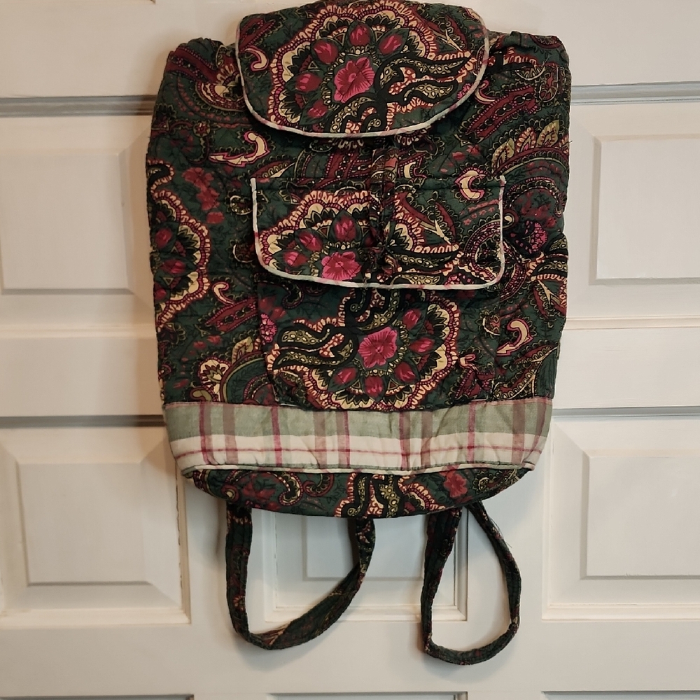 Quilted Backpack Adj. Straps, Snap, inside Zipper, Drawstring Paisley & Floral